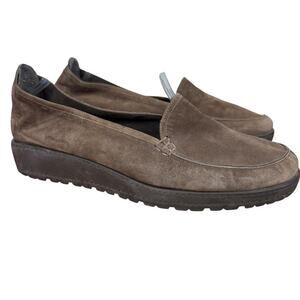 Stuart Weitzman Brown Nubuck Leather Wedge Slip On Casual Comfort Shoes sz 9